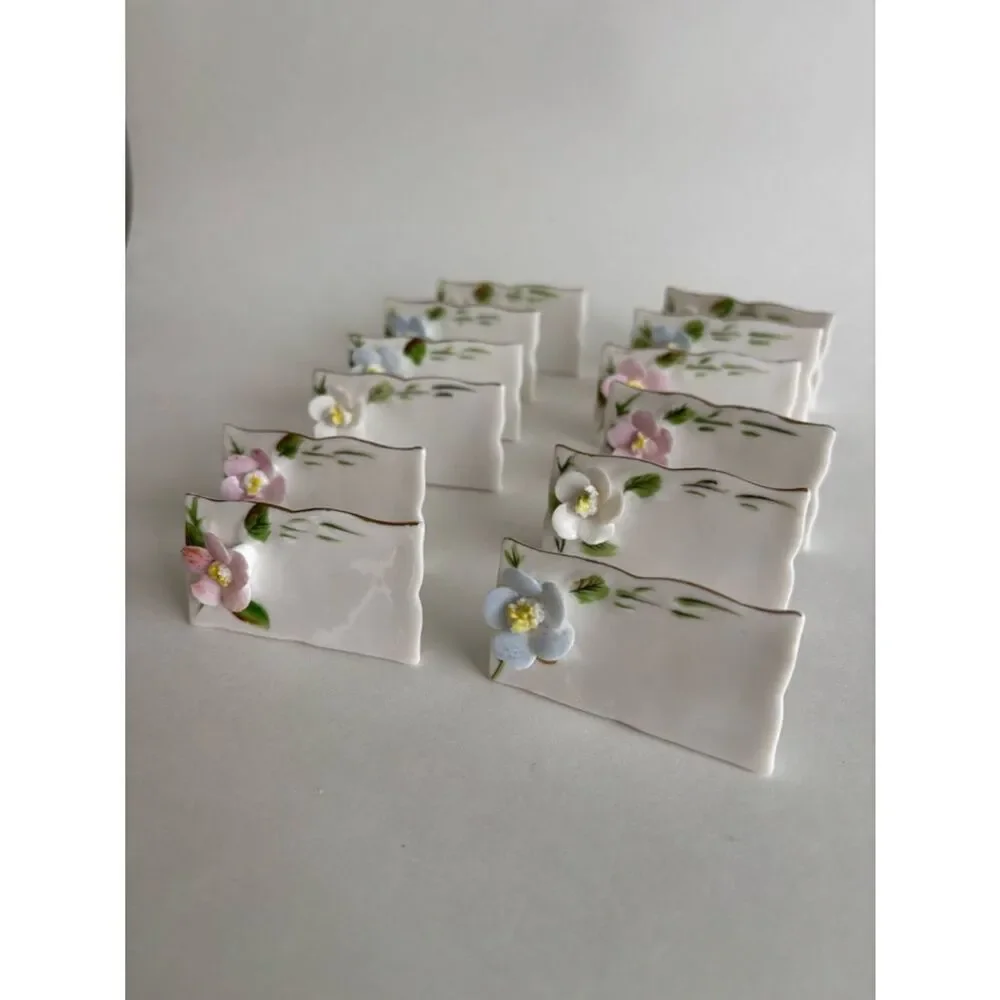 Vintage Shafford Porcelain Flower Name Place Card Set Of 24